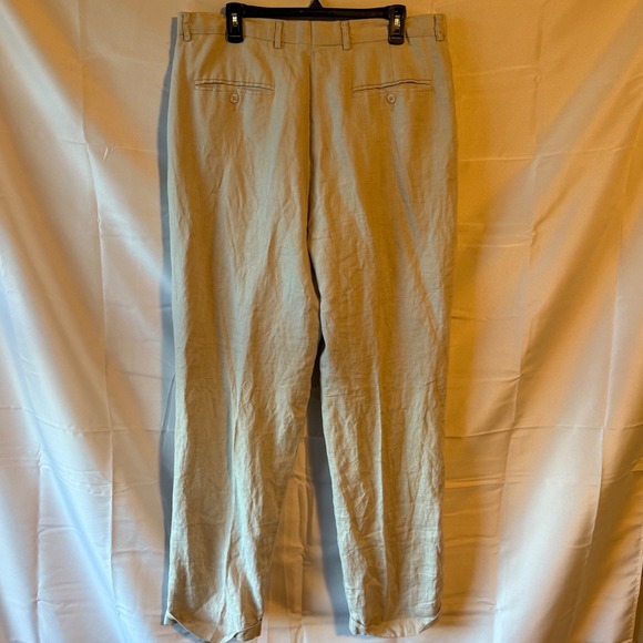 Metafiori New York Mens Tan 100% Linen Pleated Dress Pants Size 38 - Picture 3 of 7